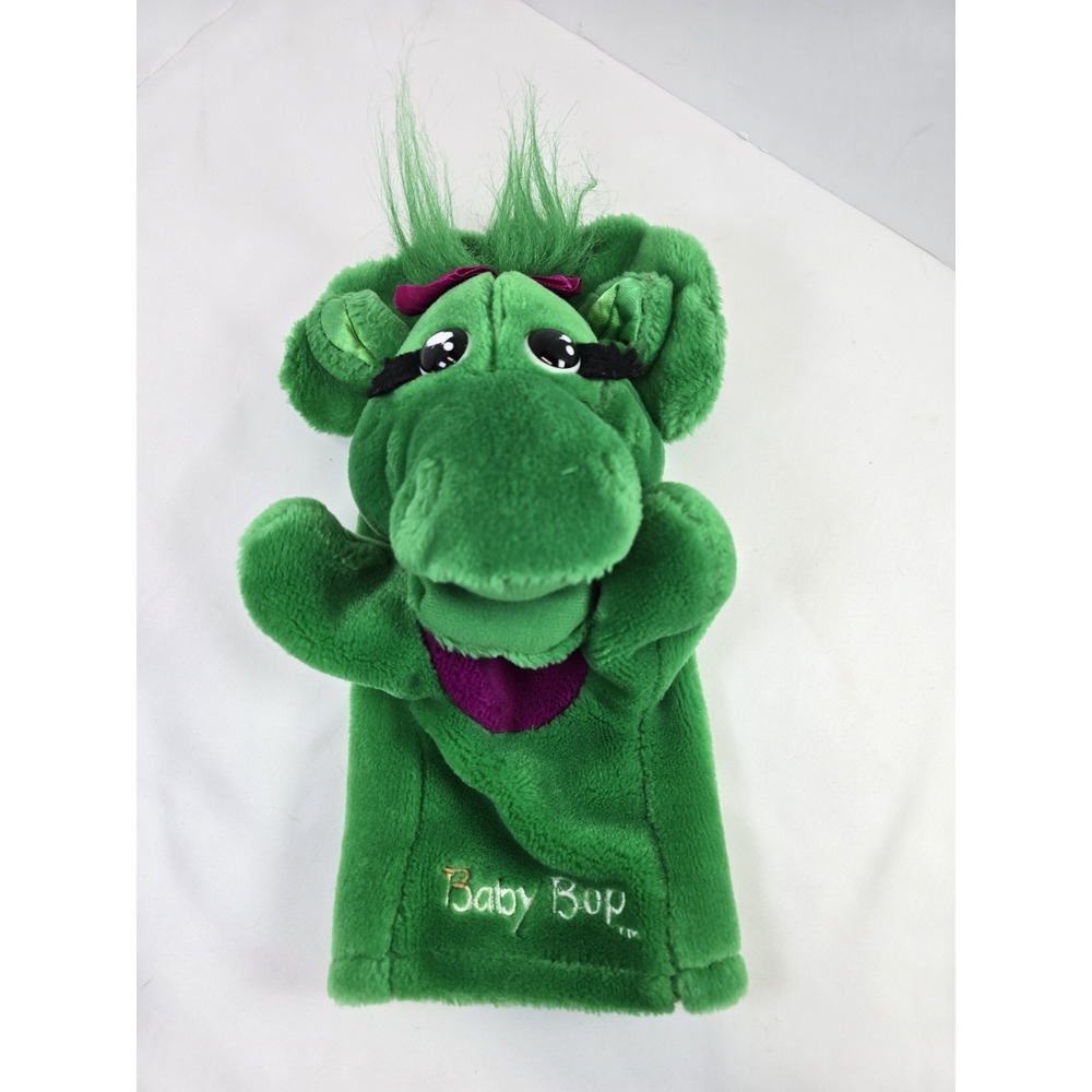 Vintage 1992 Baby Bop Hand Puppet Barney Lyons Group Green Dinosaur Plush 9"